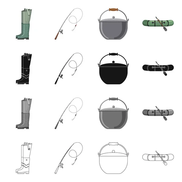 Isoliertes Objekt des Fisches und Fischersymbols. Set von Fisch und Ausrüstung Lagersymbol für Web. — Stockvektor