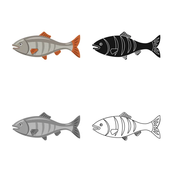 Projeto vetorial de peixe e sinal de pesca. Coleta de peixes e equipamentos ilustração vetor estoque . — Vetor de Stock