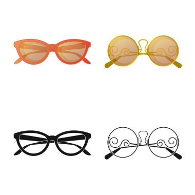 İşareti gözlük ve güneş gözlüğü izole nesne. Gözlük ve hisse senedi için aksesuar vektör simge kümesi.