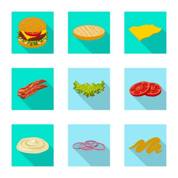 Projeto vetorial de hambúrguer e sinal de sanduíche. Conjunto de hambúrguer e ícone de vetor de fatia para estoque . — Vetor de Stock