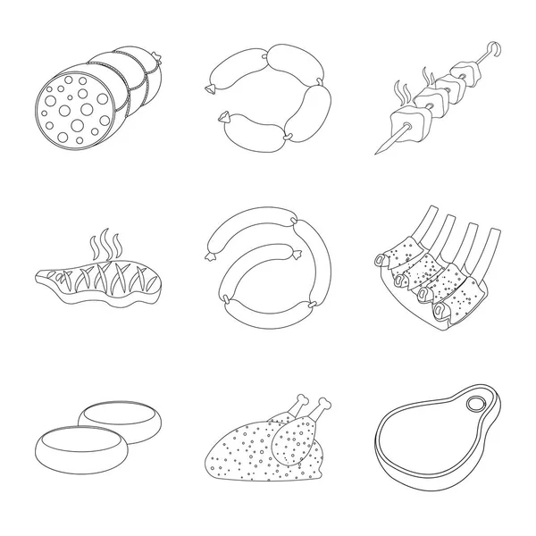 Векторная иллюстрация мяса и ветчины. Набор векторных значков для мяса и приготовления пищи на складе . — стоковый вектор