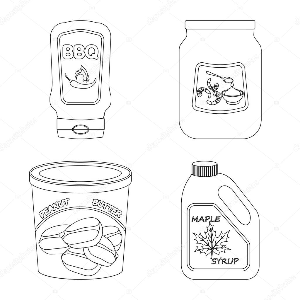 Vector illustration of can and food symbol. Collection of can and package stock symbol for web.