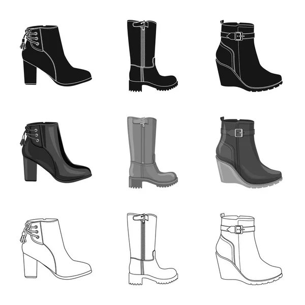 Vektor design av skodon och kvinna logotyp. Insamling av skor och fot lager vektorillustration. — Stock vektor