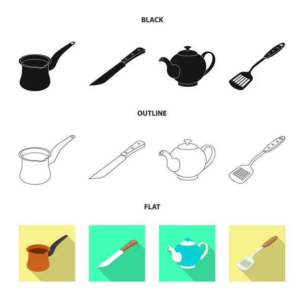 Векторный дизайн кухни и икона повара. Набор кухонных принадлежностей и символов запасов приборов для интернета . — стоковый вектор