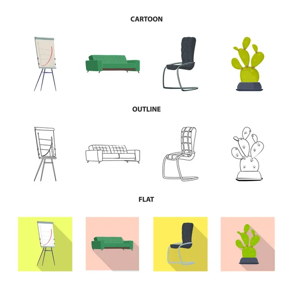 Illustration vectorielle du mobilier et de l'icône du travail. Ensemble de meubles et symbole de stock de maison pour le web . — Image vectorielle