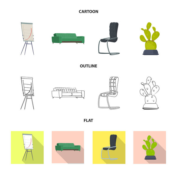 Vector illustration of furniture and work icon. Set of furniture and home stock symbol for web.
