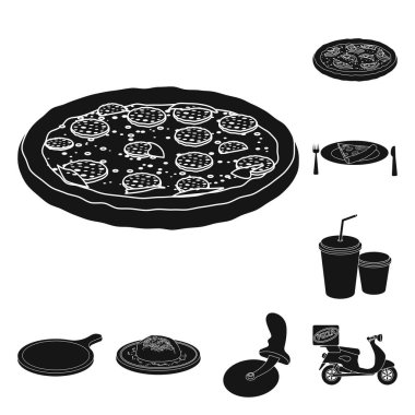 Pizza ve gıda işareti vektör tasarımı. Pizza ve İtalya hisse senedi vektör çizim seti.