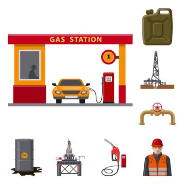 Petrol ve gaz işareti tasarımını vektör. Petrol kümesi ve hisse senedi için benzin vektör simgesi.