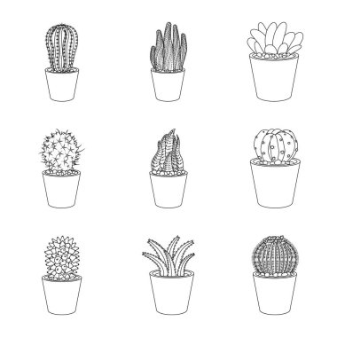 Kaktüs ve pot logo yalıtılmış nesne. Kaktüs ve kaktüsler koleksiyonu stok web simgesi.