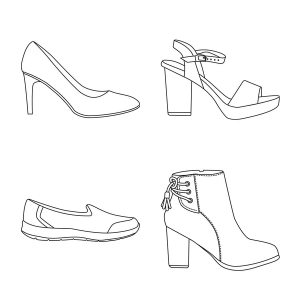 Vektorillustration von Schuhen und Frauensymbol. Kollektion von Schuhen und Fußvektorsymbolen für den Vorrat. — Stockvektor