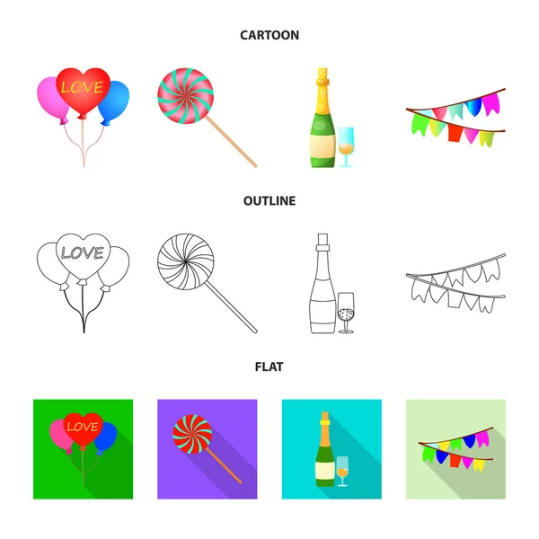 パーティーと誕生日ロゴのベクター デザイン。Web のパーティやお祝いのストック シンボルのコレクション. — ストックベクタ
