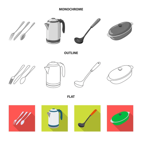 Векторный дизайн кухни и символ повара. Набор кухонных принадлежностей и символов запасов приборов для интернета . — стоковый вектор