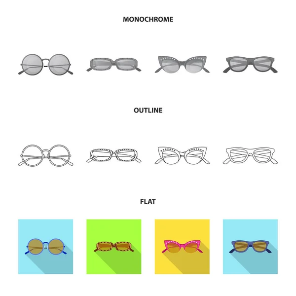 Vector ontwerp van bril en zonnebril symbool. Aantal glazen en accessoire voorraad vectorillustratie. — Stockvector