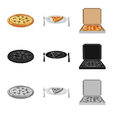 Pizza ve gıda logo yalıtılmış nesne. Pizza kümesi ve hisse senedi için İtalya vektör simgesi.