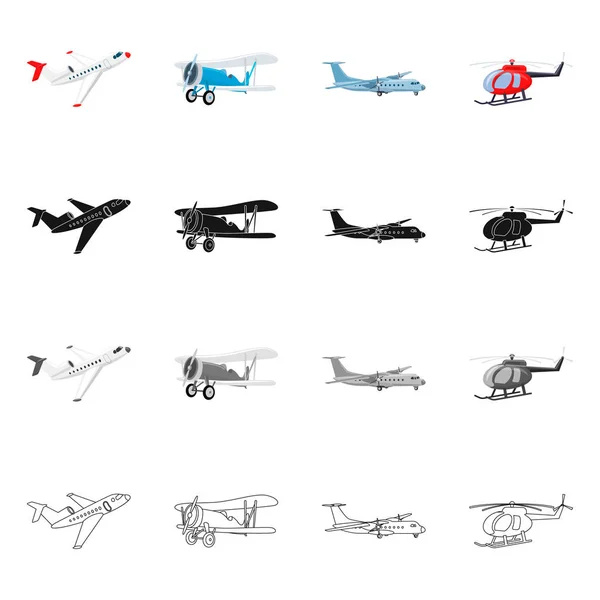 Diseño vectorial del plano y el icono de transporte. Colección de plano y cielo icono vectorial para stock . — Vector de stock