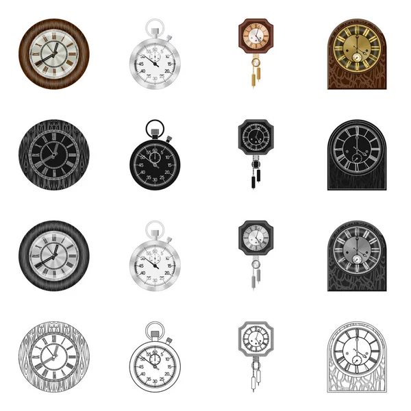 Απομονωμένο αντικείμενο εικονίδιο ρολογιού και το χρόνο. Συλλογή των ρολογιών και κύκλος εικονίδιο του φορέα για το απόθεμα. — Διανυσματικό Αρχείο