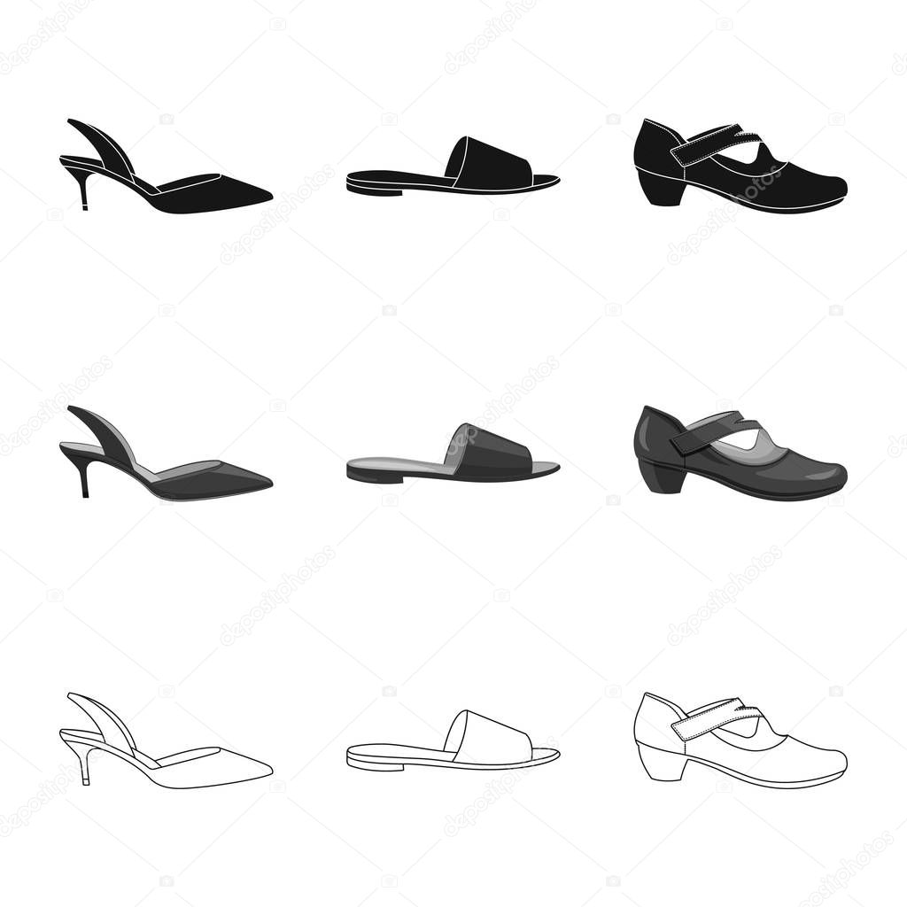 Isolated object of footwear and woman symbol. Collection of footwear and foot stock vector illustration.