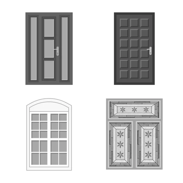 Ilustración vectorial de puerta y símbolo frontal. Conjunto de ilustración vectorial de puerta y madera . — Vector de stock