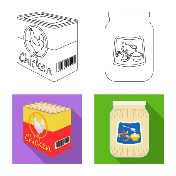 Objeto aislado de lata y signo de comida. Conjunto de lata y paquete icono vectorial para stock . — Archivo Imágenes Vectoriales