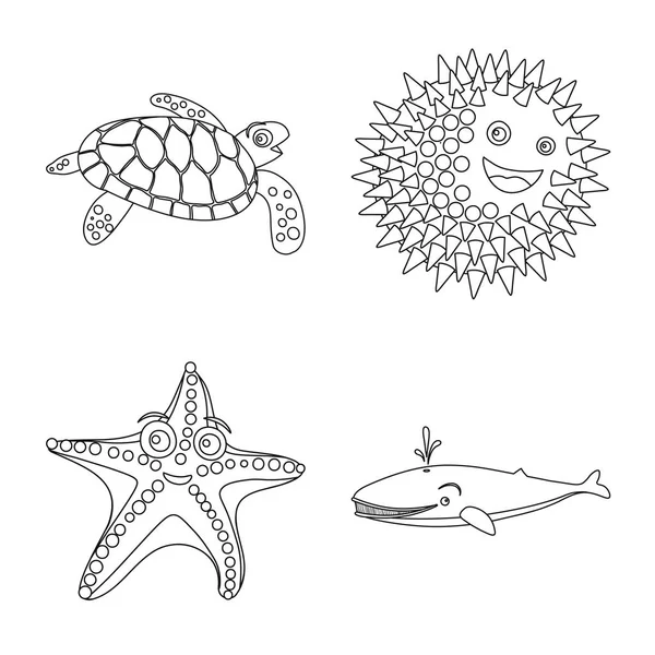 Diseño vectorial del logotipo marino y animal. Colección de mar y vector marino icono para stock . — Vector de stock