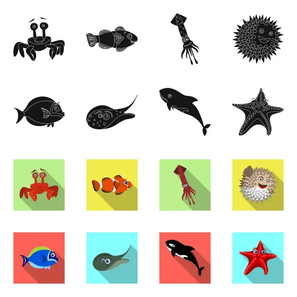 Ilustración vectorial del icono del mar y los animales. Colección de mar y vector marino icono para stock . — Vector de stock