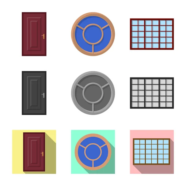 Isolierter Gegenstand der Tür und des vorderen Schildes. Türenset und Vektorillustration aus Holz. — Stockvektor