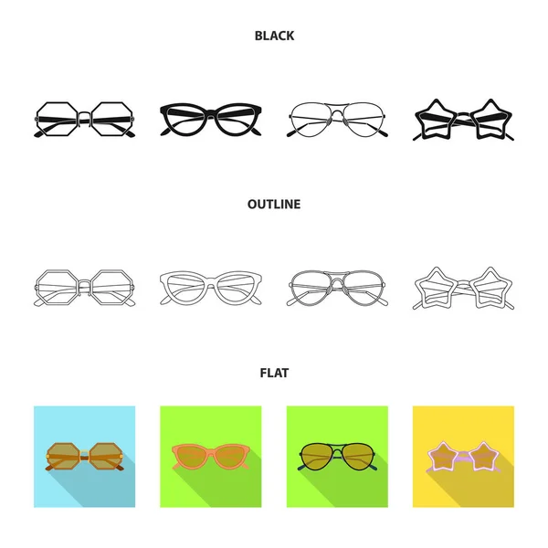 Isolerade objekt av glasögon och solglasögon tecken. Uppsättning av glasögon och tillbehör lager vektorillustration. — Stock vektor