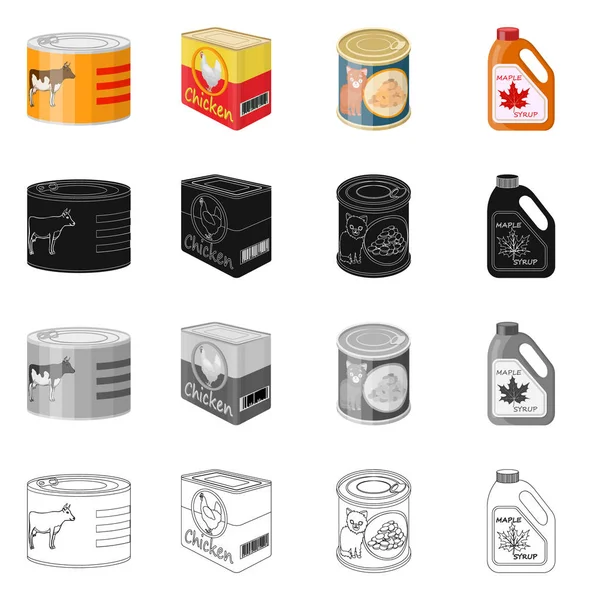 Oggetto isolato di lattina e simbolo alimentare. Raccolta dell'icona del contenitore e del vettore del pacchetto per le azione . — Vettoriale Stock