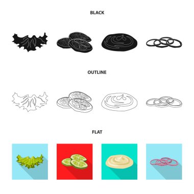 Burger illüstrasyon vektör ve işareti sandviç. Burger ve dilim hisse senedi vektör çizim seti.