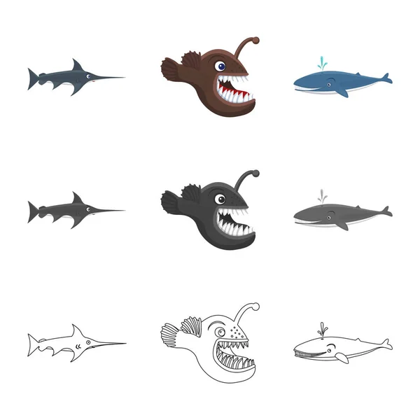 Diseño vectorial del logotipo marino y animal. Conjunto de símbolo de stock marino y marino para web . — Vector de stock