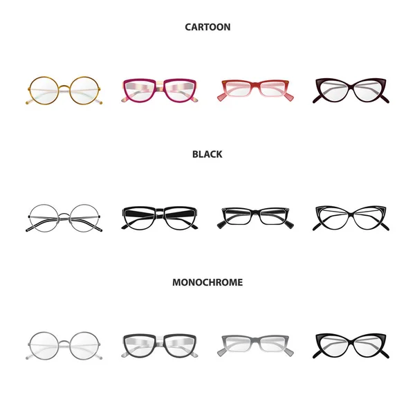 Na białym tle obiekt okulary i ramki logo. Kolekcja okularów i akcesoriów wektor ikona na magazynie. — Wektor stockowy