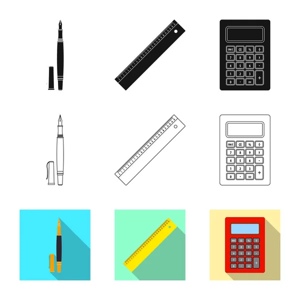 Diseño vectorial del letrero de oficina y suministro. Conjunto de oficina y escuela símbolo de stock para la web . — Archivo Imágenes Vectoriales