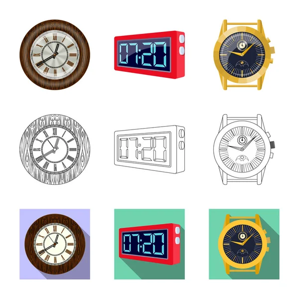 Ilustración vectorial del reloj y el logotipo del tiempo. Conjunto de reloj y círculo símbolo de stock para web . — Archivo Imágenes Vectoriales