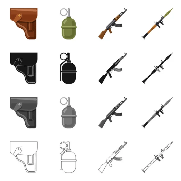 Objeto aislado de arma y logo de arma. Conjunto de armas y ejército stock vector ilustración . — Vector de stock