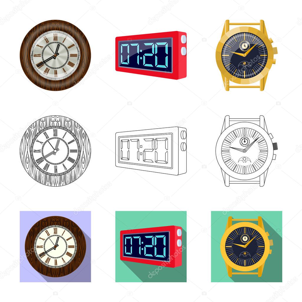 Isolated object of clock and time icon. Collection of clock and circle stock vector illustration.