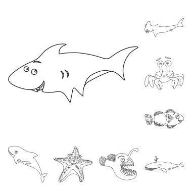 Deniz ve hayvan işareti vektör çizimi. Deniz ve deniz vektör simgesini hissenin koleksiyonu.