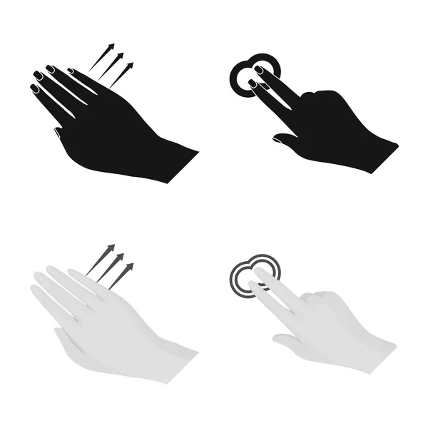 Illustrazione vettoriale del touchscreen e del simbolo della mano. Raccolta di icone touch screen e touch vector per stock . — Vettoriale Stock