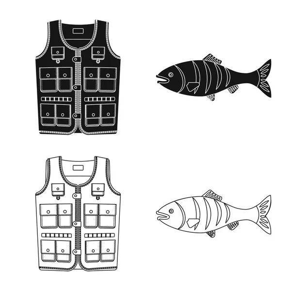 Design vettoriale del pesce e icona della pesca. Raccolta di icone vettoriali di pesci e attrezzature per lo stock . — Vettoriale Stock
