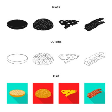 Burger ve sandviç simgesi yalıtılmış nesne. Burger ve dilim hisse senedi vektör çizim seti.