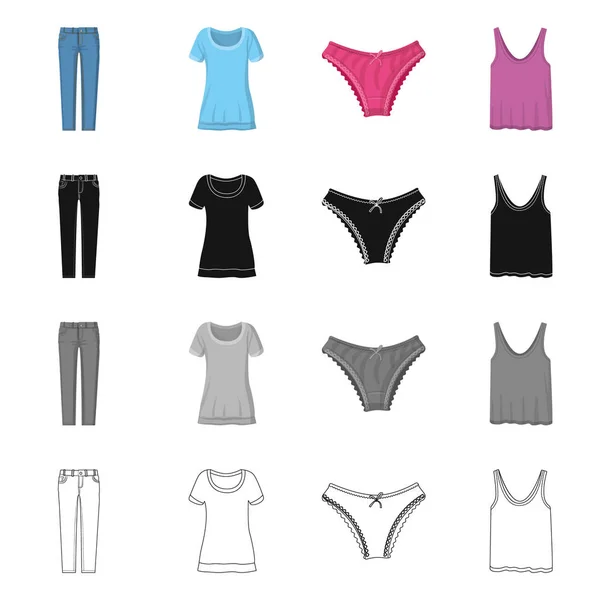Illustrazione vettoriale della donna e simbolo dell'abbigliamento. Collezione di donna e indossare stock simbolo per il web . — Vettoriale Stock