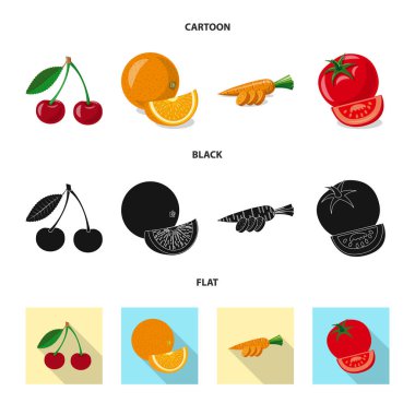 Sebze ve meyve simge vektör tasarımı. Hisse senedi için sebze ve vejeteryan vektör simge kümesi.