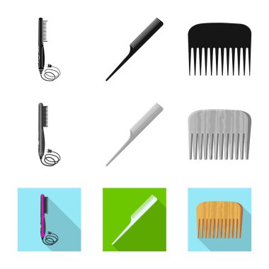 Fırça ve saç logosu yalıtılmış nesne. Hisse senedi için fırça ve saç fırçası vektör simge topluluğu.