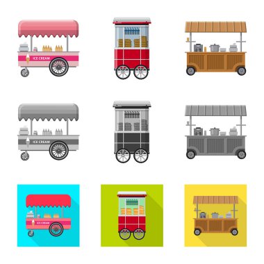 Piyasa ve dış simge vektör Illustration. Hisse senedi için Pazar ve gıda vektör simge kümesi.