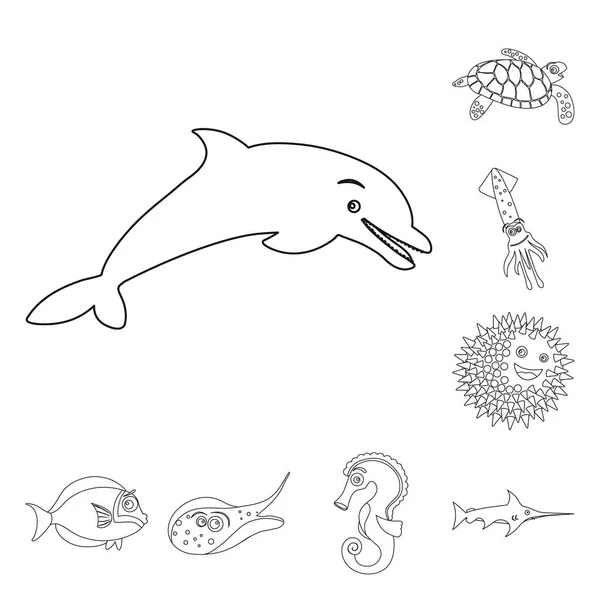Vector design a szimbólum sea és állati. Gyűjtemény a tenger és a tengeri tőzsdei szimbólum a web. — Stock Vector