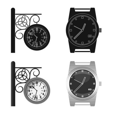 Saat ve saat simgesinin vektör resmi. Hisse senedi için saat ve daire vektör simge kümesi.