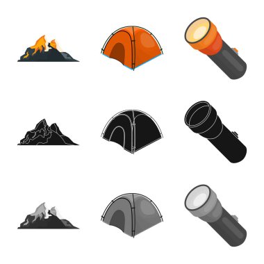 Dağcılık ve tepe logo vektör tasarımı. Dağcılık ve kamp set vektör simge stok için.