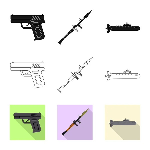 Векторная иллюстрация оружия и символа оружия. Коллекция векторной иллюстрации оружия и армейских запасов . — стоковый вектор