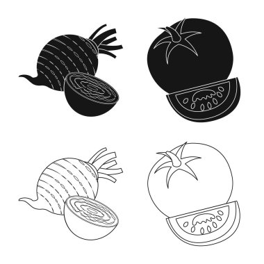 Sebze ve meyve logo vektör tasarımı. Hisse senedi için sebze ve vejeteryan vektör simge topluluğu.