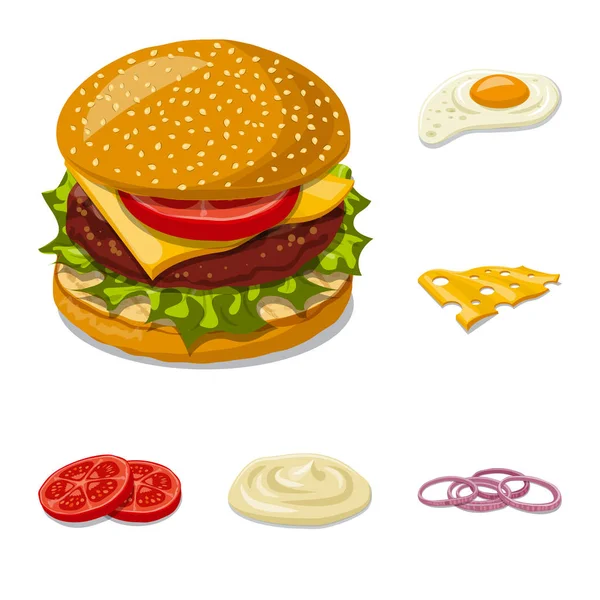 Objeto aislado de hamburguesa y símbolo sándwich. Colección de hamburguesas y rebanadas de papel símbolo para web . — Vector de stock