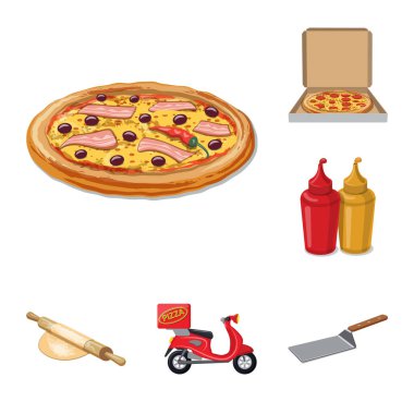 Pizza ve gıda sembolü yalıtılmış nesne. Pizza ve İtalya hisse senedi vektör çizim seti.